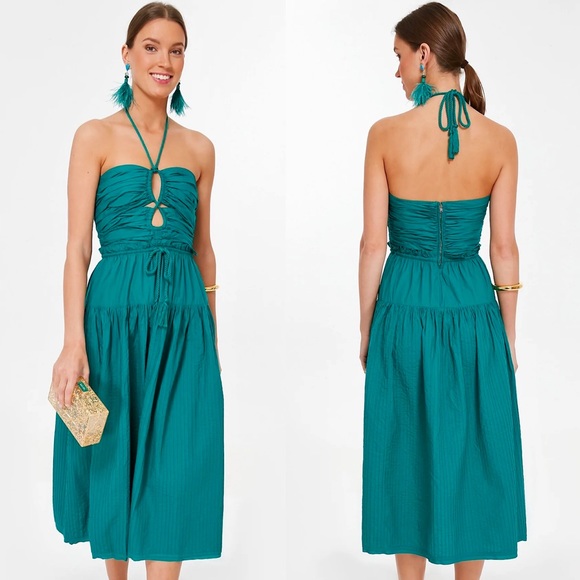 πΊπHPππΊ NWT Ulla Johnson Emmaline Midi Dress Verdigris - Picture 9 of 16